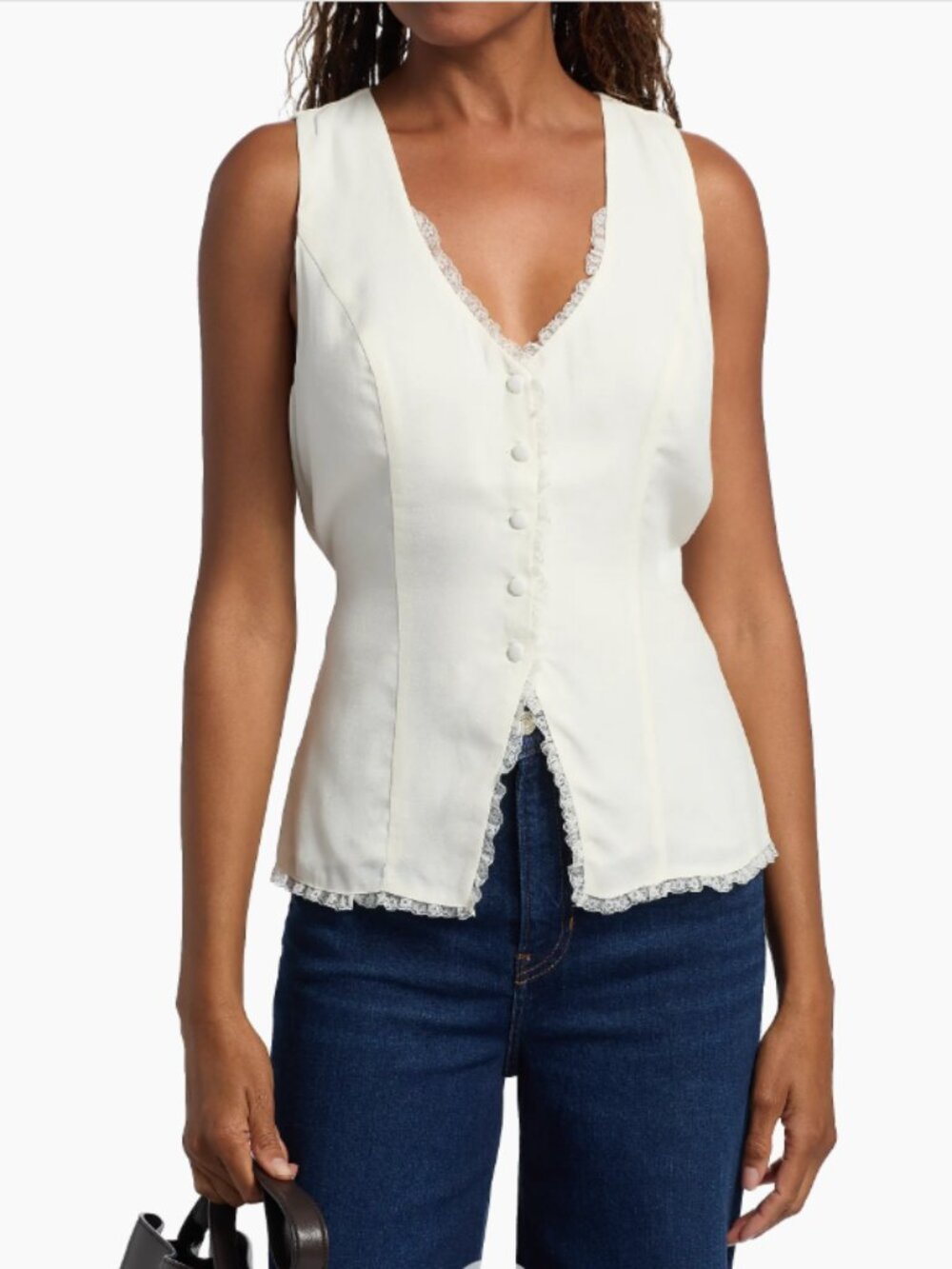 Reformation Ivory White Skylar Vest Top With Delicate Lace & Drawstring back